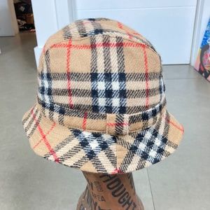 Burberry London Lambswool Plaid Print Bucket Hat